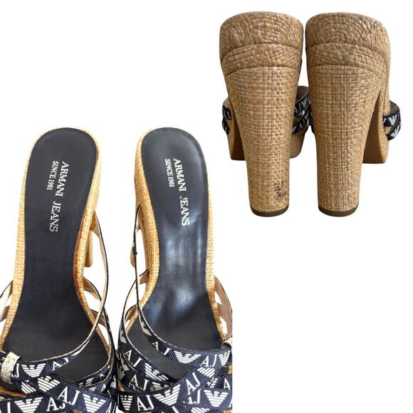 AUTHENTIC Y2K ARMANI JEANS STRAPPY PLATFORM SANDALS  HEELS SZ. US 5/35 EUC - Picture 4 of 6